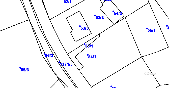 Parcela st. 53/1 v KÚ Oldřišov, Katastrální mapa