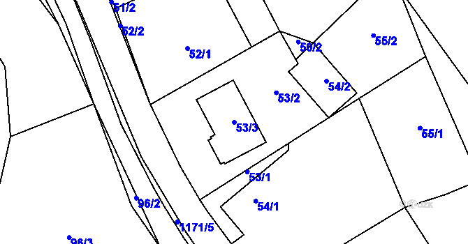 Parcela st. 53/3 v KÚ Oldřišov, Katastrální mapa