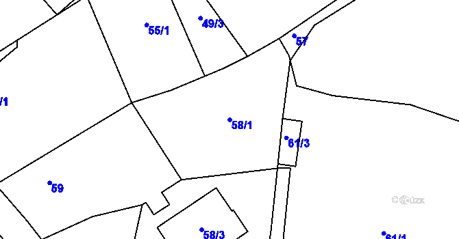 Parcela st. 58/1 v KÚ Oldřišov, Katastrální mapa