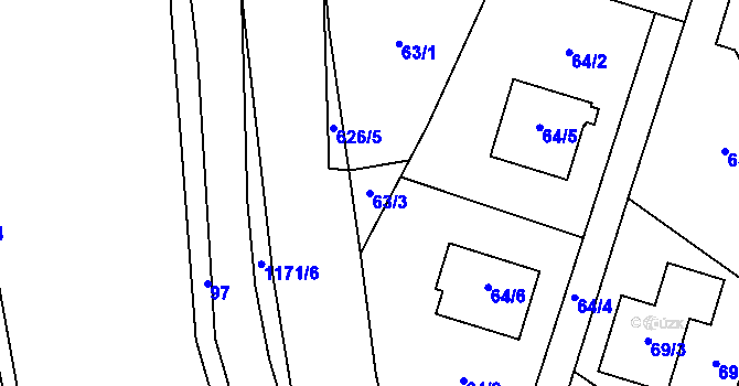 Parcela st. 63/3 v KÚ Oldřišov, Katastrální mapa