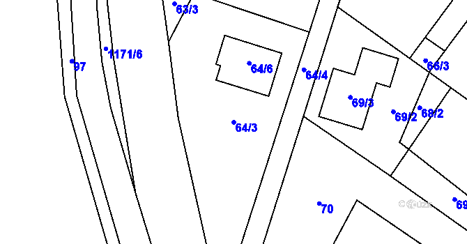Parcela st. 64/3 v KÚ Oldřišov, Katastrální mapa
