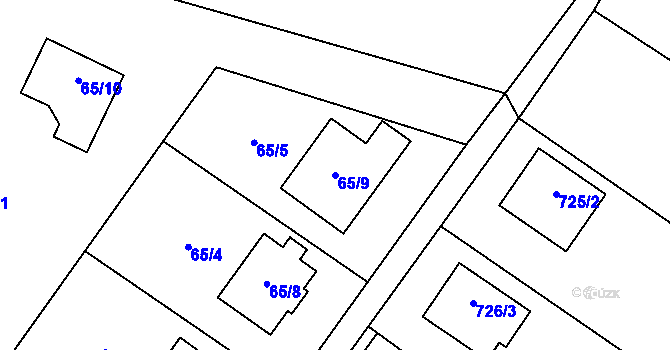 Parcela st. 65/9 v KÚ Oldřišov, Katastrální mapa