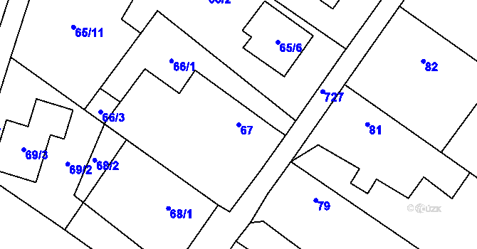 Parcela st. 67 v KÚ Oldřišov, Katastrální mapa