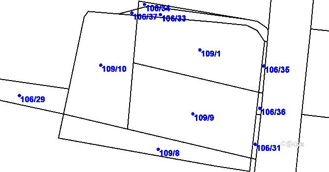 Parcela st. 109 v KÚ Oldřišov, Katastrální mapa