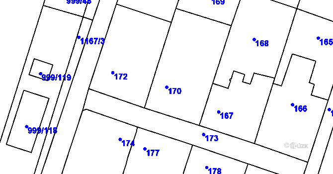 Parcela st. 170 v KÚ Oldřišov, Katastrální mapa