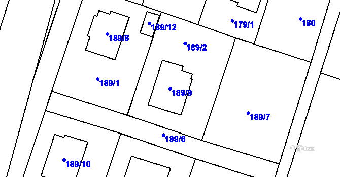 Parcela st. 189/9 v KÚ Oldřišov, Katastrální mapa