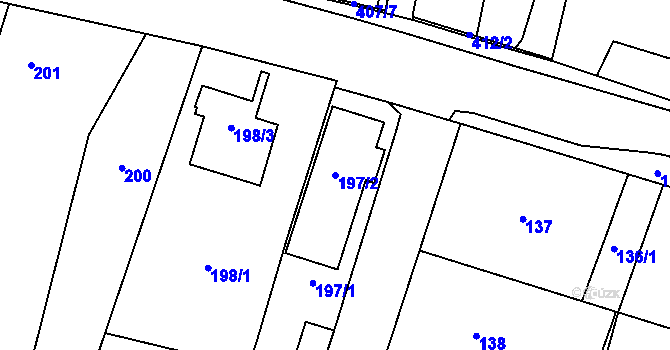 Parcela st. 197/2 v KÚ Oldřišov, Katastrální mapa