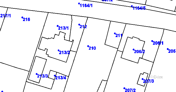 Parcela st. 210 v KÚ Oldřišov, Katastrální mapa