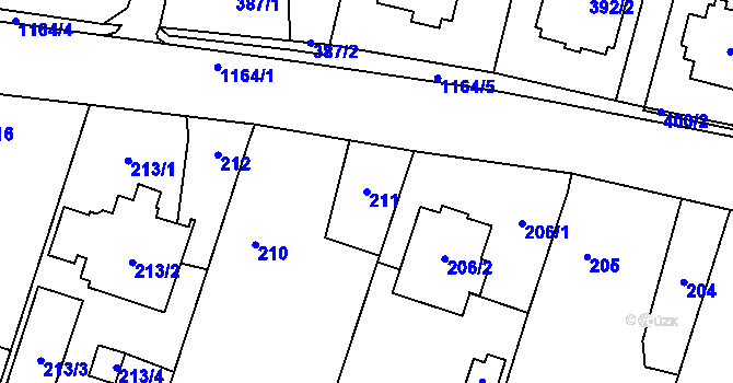 Parcela st. 211 v KÚ Oldřišov, Katastrální mapa