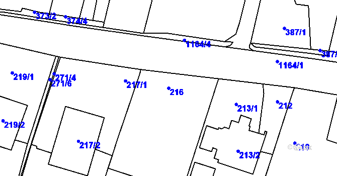 Parcela st. 216 v KÚ Oldřišov, Katastrální mapa