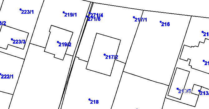 Parcela st. 217/2 v KÚ Oldřišov, Katastrální mapa