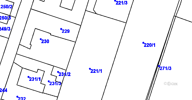 Parcela st. 221 v KÚ Oldřišov, Katastrální mapa