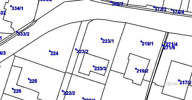 Parcela st. 223 v KÚ Oldřišov, Katastrální mapa
