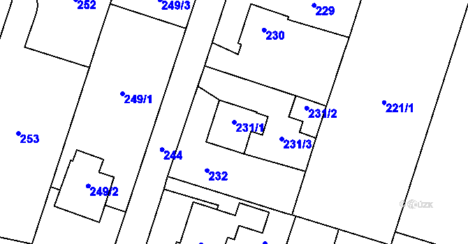 Parcela st. 231/1 v KÚ Oldřišov, Katastrální mapa