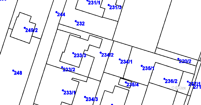 Parcela st. 234/2 v KÚ Oldřišov, Katastrální mapa