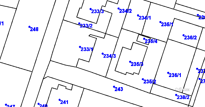 Parcela st. 234/3 v KÚ Oldřišov, Katastrální mapa