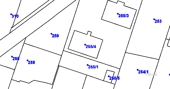 Parcela st. 255/4 v KÚ Oldřišov, Katastrální mapa