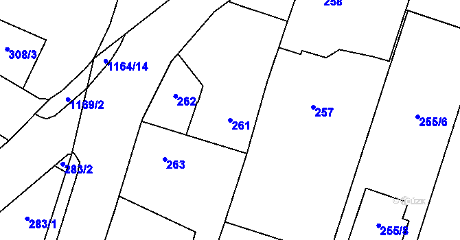 Parcela st. 261 v KÚ Oldřišov, Katastrální mapa