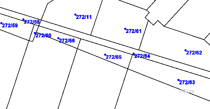 Parcela st. 272/65 v KÚ Oldřišov, Katastrální mapa