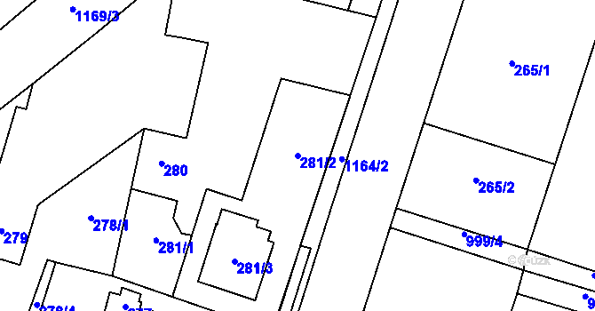 Parcela st. 281/2 v KÚ Oldřišov, Katastrální mapa