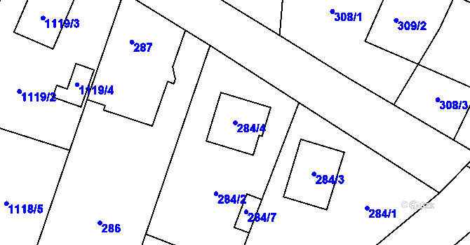 Parcela st. 284/4 v KÚ Oldřišov, Katastrální mapa