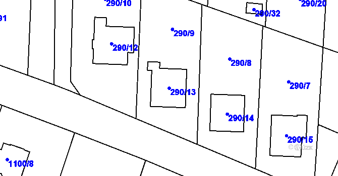 Parcela st. 290/13 v KÚ Oldřišov, Katastrální mapa