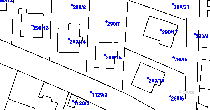 Parcela st. 290/15 v KÚ Oldřišov, Katastrální mapa
