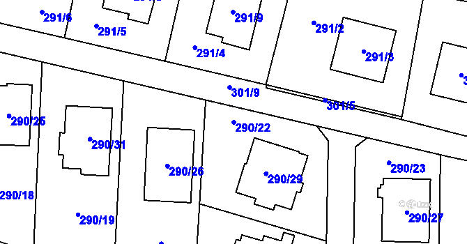 Parcela st. 290/22 v KÚ Oldřišov, Katastrální mapa