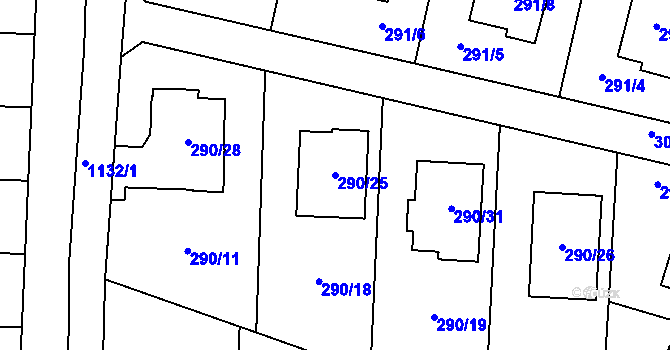 Parcela st. 290/25 v KÚ Oldřišov, Katastrální mapa