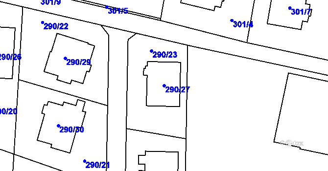 Parcela st. 290/27 v KÚ Oldřišov, Katastrální mapa