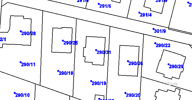 Parcela st. 290/31 v KÚ Oldřišov, Katastrální mapa