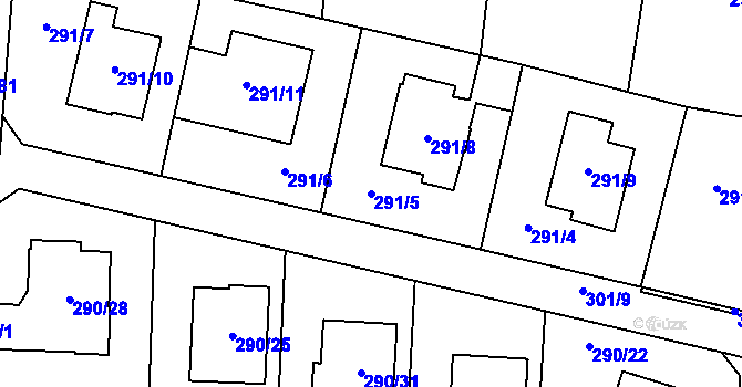 Parcela st. 291/5 v KÚ Oldřišov, Katastrální mapa