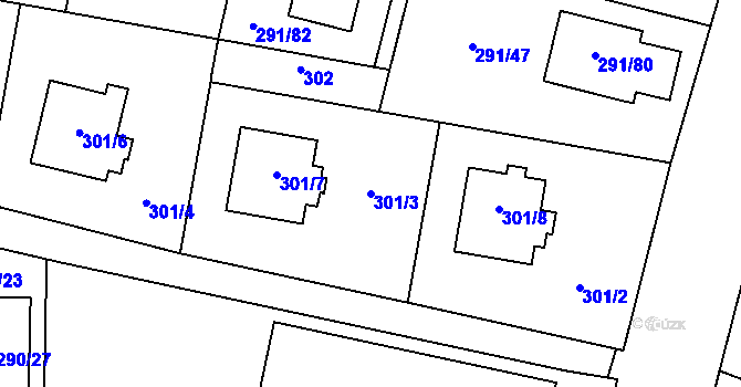 Parcela st. 301/3 v KÚ Oldřišov, Katastrální mapa