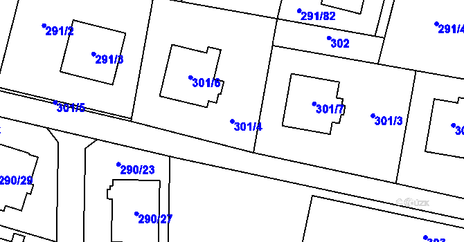 Parcela st. 301/4 v KÚ Oldřišov, Katastrální mapa