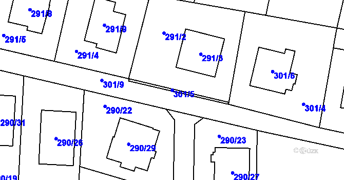 Parcela st. 301/5 v KÚ Oldřišov, Katastrální mapa