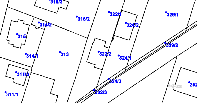 Parcela st. 322/2 v KÚ Oldřišov, Katastrální mapa
