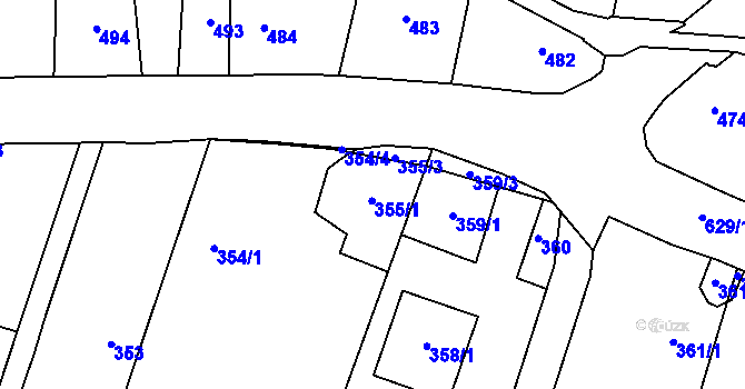Parcela st. 355 v KÚ Oldřišov, Katastrální mapa