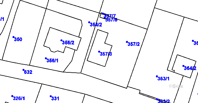 Parcela st. 357/3 v KÚ Oldřišov, Katastrální mapa