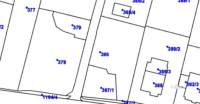 Parcela st. 386 v KÚ Oldřišov, Katastrální mapa