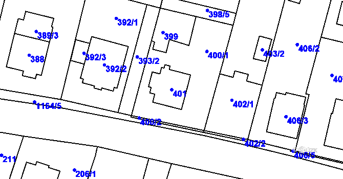Parcela st. 401 v KÚ Oldřišov, Katastrální mapa