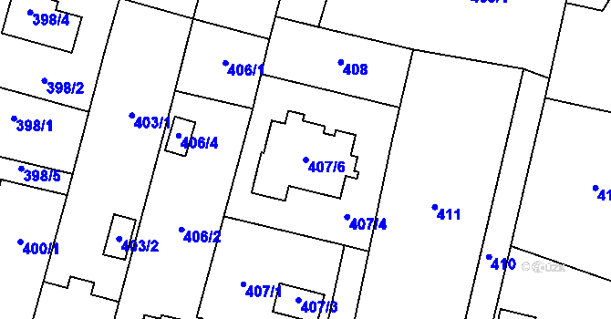Parcela st. 407/6 v KÚ Oldřišov, Katastrální mapa