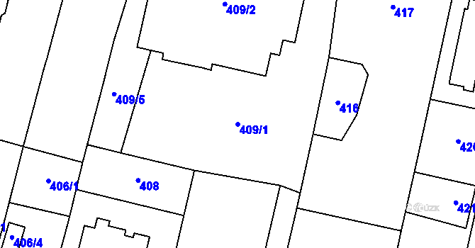 Parcela st. 409/1 v KÚ Oldřišov, Katastrální mapa