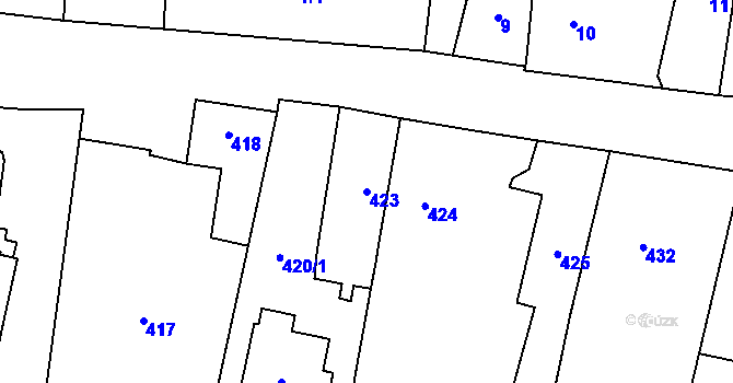 Parcela st. 423 v KÚ Oldřišov, Katastrální mapa