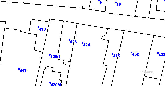 Parcela st. 424 v KÚ Oldřišov, Katastrální mapa