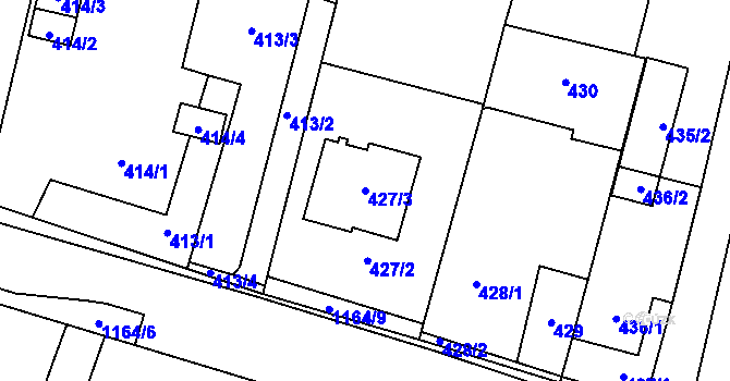 Parcela st. 427/3 v KÚ Oldřišov, Katastrální mapa