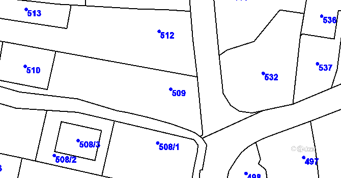 Parcela st. 509 v KÚ Oldřišov, Katastrální mapa