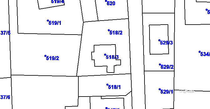 Parcela st. 518/3 v KÚ Oldřišov, Katastrální mapa
