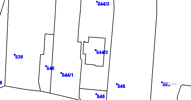 Parcela st. 544/2 v KÚ Oldřišov, Katastrální mapa