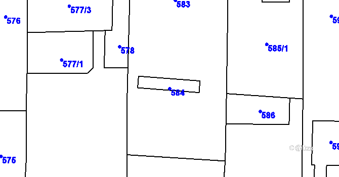 Parcela st. 584 v KÚ Oldřišov, Katastrální mapa