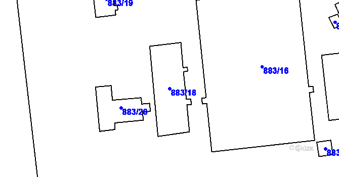 Parcela st. 883/18 v KÚ Oldřišov, Katastrální mapa